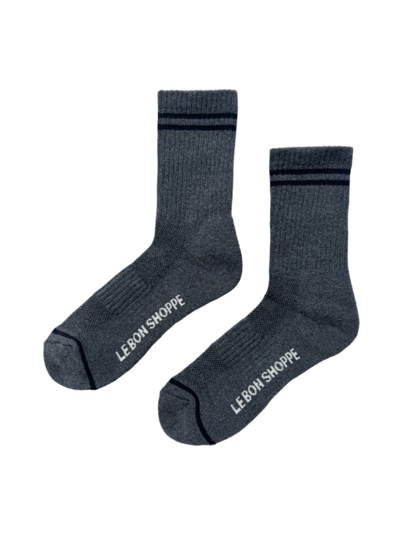 Two gray socks with &