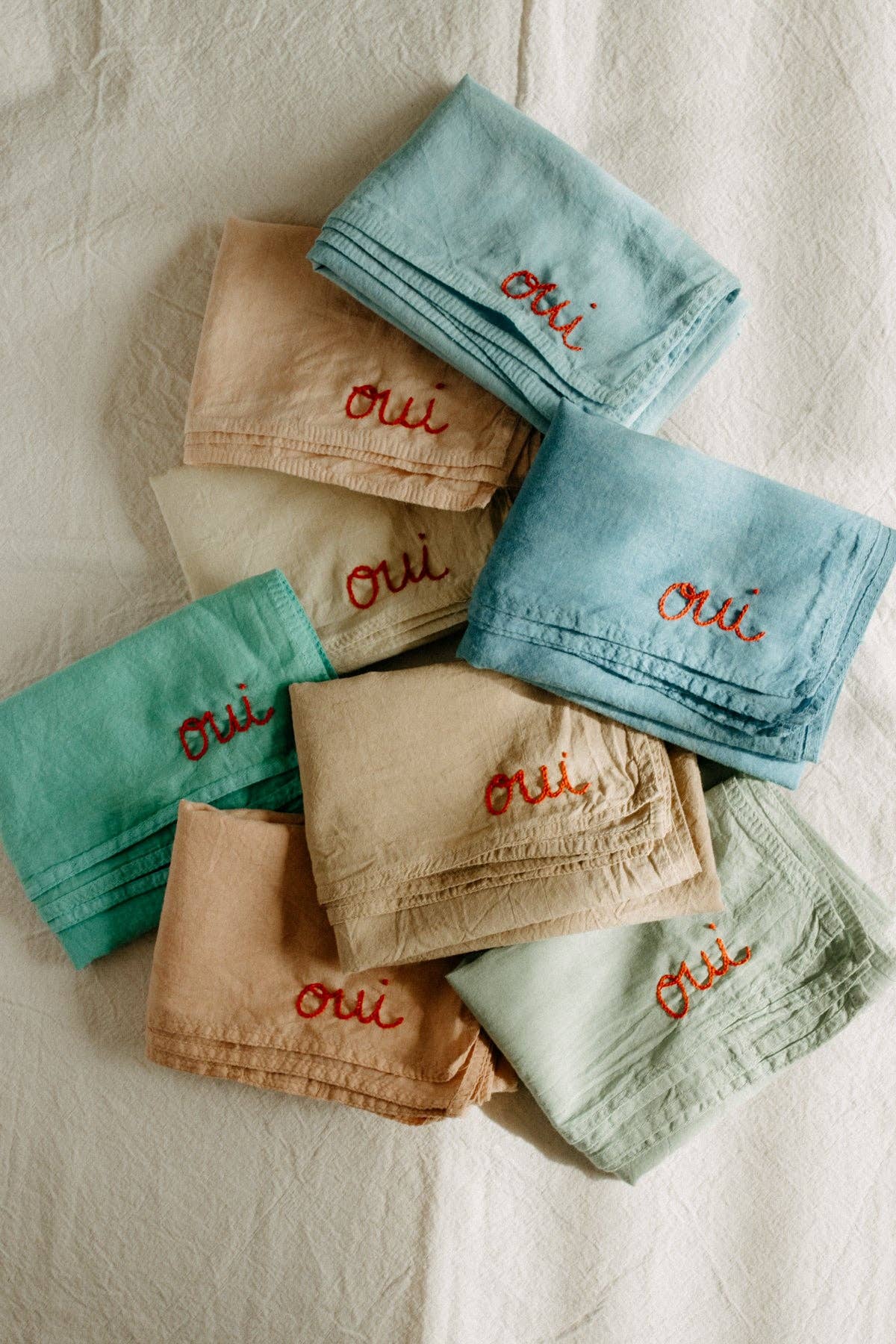 Hand embroidered hand dyed organic cotton bandana - Oui ban