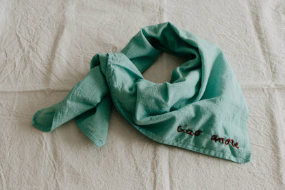 Hand embroidered hand dyed organic cotton bandana - Oui ban