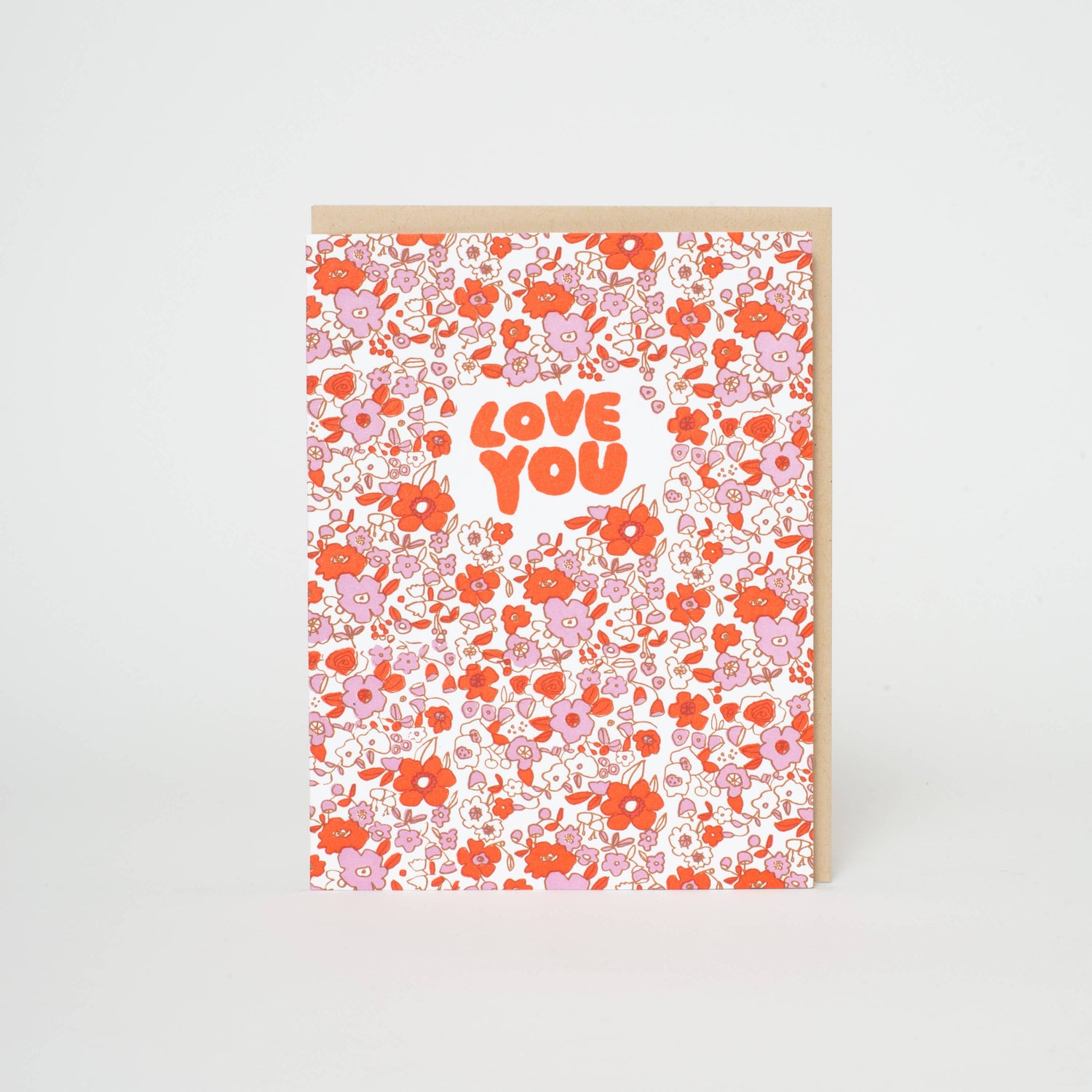 Love You Calico Flowers Letterpress Greeting Card by Egg Press