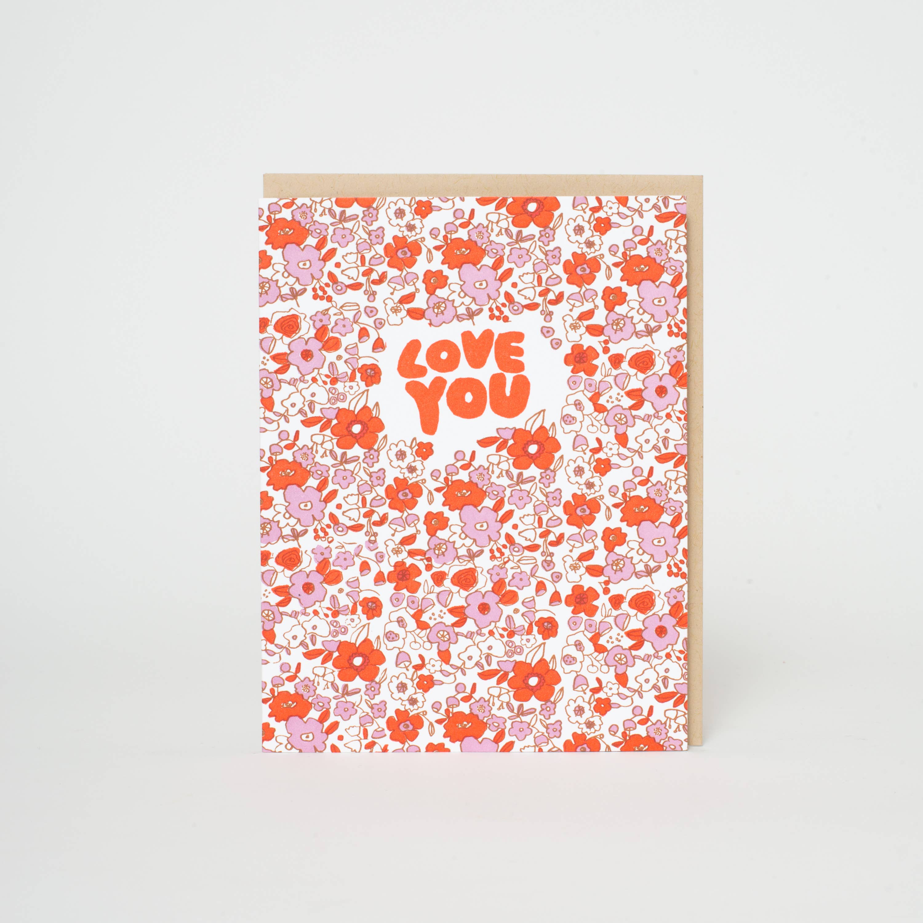 Love You Calico Flowers Letterpress Greeting Card by Egg Press