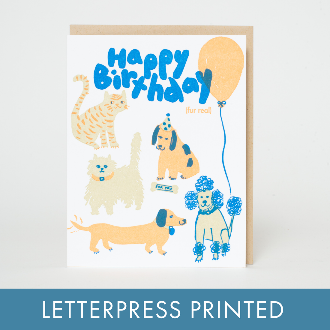 Birthday Dog &amp; Cat Party Letterpress Greeting Card by Egg Press