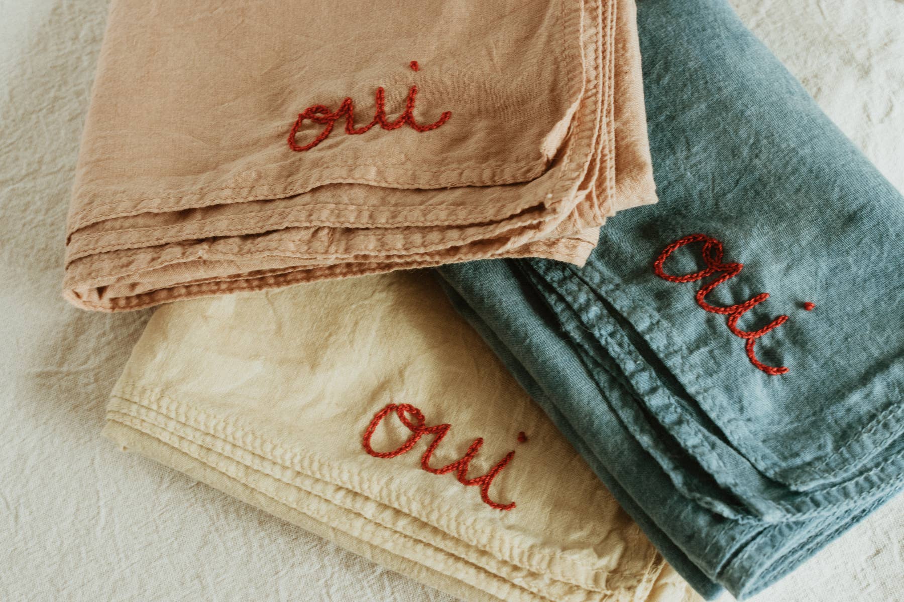 Hand embroidered hand dyed organic cotton bandana - Oui ban