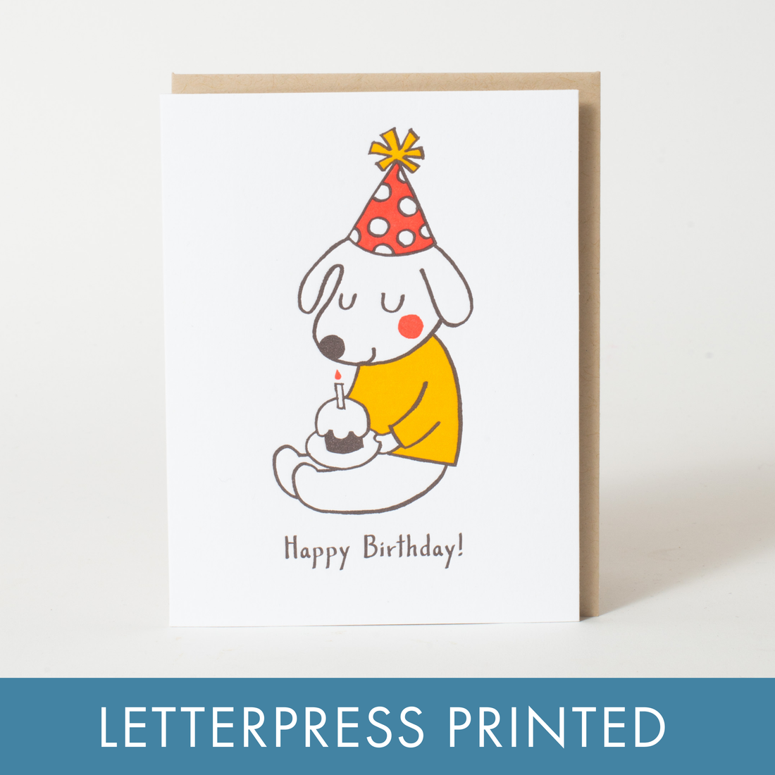 Birthday Hat Dog Letterpress Greeting Card by Fugu Fugu