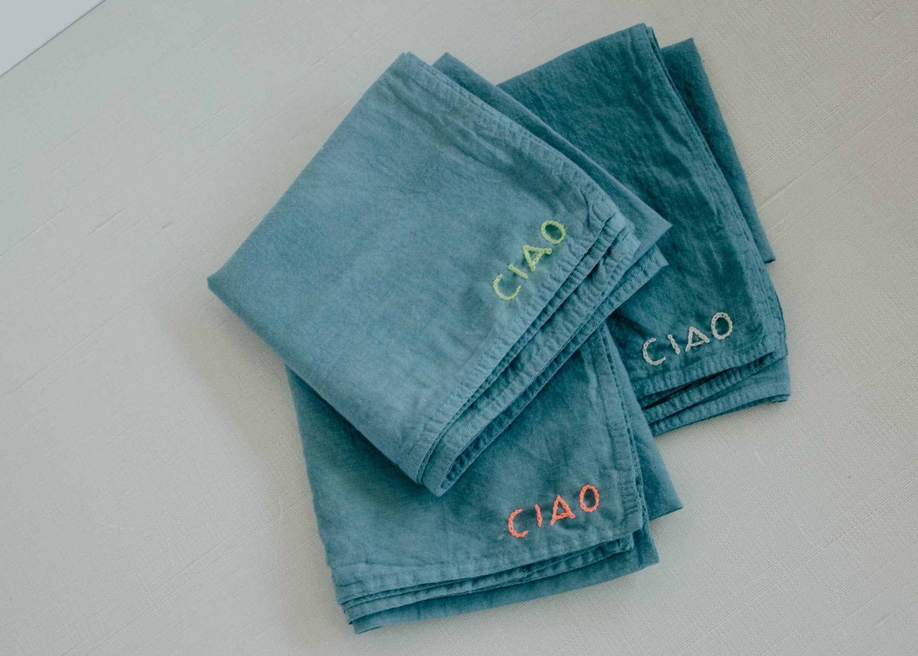 Hand embroidered organic cotton bandana - CIAO bandana