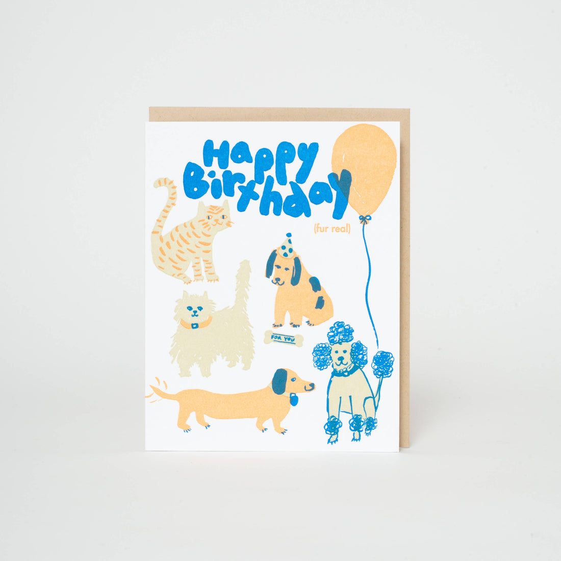 Birthday Dog &amp; Cat Party Letterpress Greeting Card by Egg Press